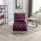 Chaise longue en velours capitonnée 63 po, forme en S, ergonomique, pieds en acrylique, capacité de 275 lb avec oreiller