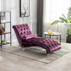 Chaise longue en velours capitonnée 63 po, forme en S, ergonomique, pieds en acrylique, capacité de 275 lb avec oreiller