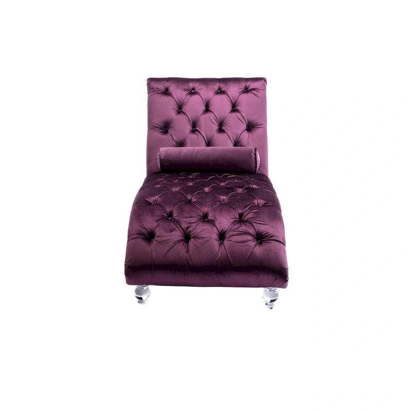 Chaise longue en velours capitonnée 63 po, forme en S, ergonomique, pieds en acrylique, capacité de 275 lb avec oreiller