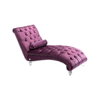 Chaise longue en velours capitonnée 63 po, forme en S, ergonomique, pieds en acrylique, capacité de 275 lb avec oreiller