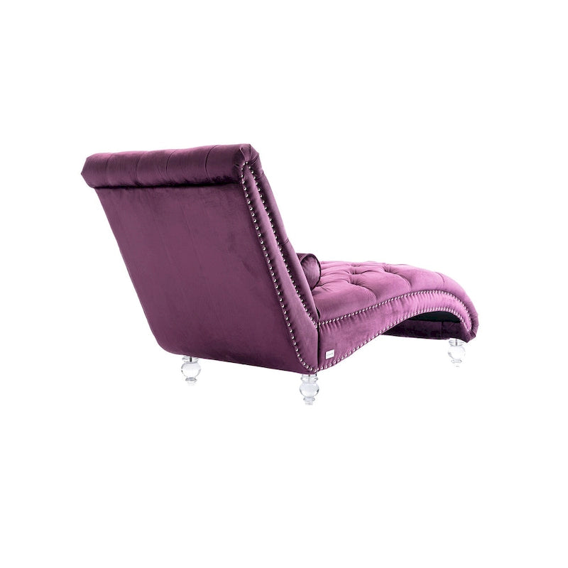 Chaise longue en velours capitonnée 63 po, forme en S, ergonomique, pieds en acrylique, capacité de 275 lb avec oreiller