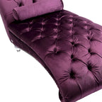 Chaise longue en velours capitonnée 63 po, forme en S, ergonomique, pieds en acrylique, capacité de 275 lb avec oreiller
