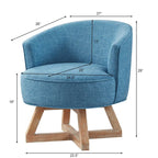 Fauteuil d'appoint pivotant à 360° en lin de 68,5 cm, pieds en bois d'hévéa, dossier incurvé profond, bleu clair