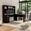Bureau d'angle en L de 183 cm avec huche, tiroirs et étagères ouvertes pour bureau à domicile