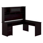 Bureau d'angle en L de 183 cm avec huche, tiroirs et étagères ouvertes pour bureau à domicile