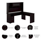 Bureau d'angle en L de 183 cm avec huche, tiroirs et étagères ouvertes pour bureau à domicile