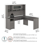 Bureau d'angle en L de 183 cm avec huche, tiroirs et étagères ouvertes pour bureau à domicile
