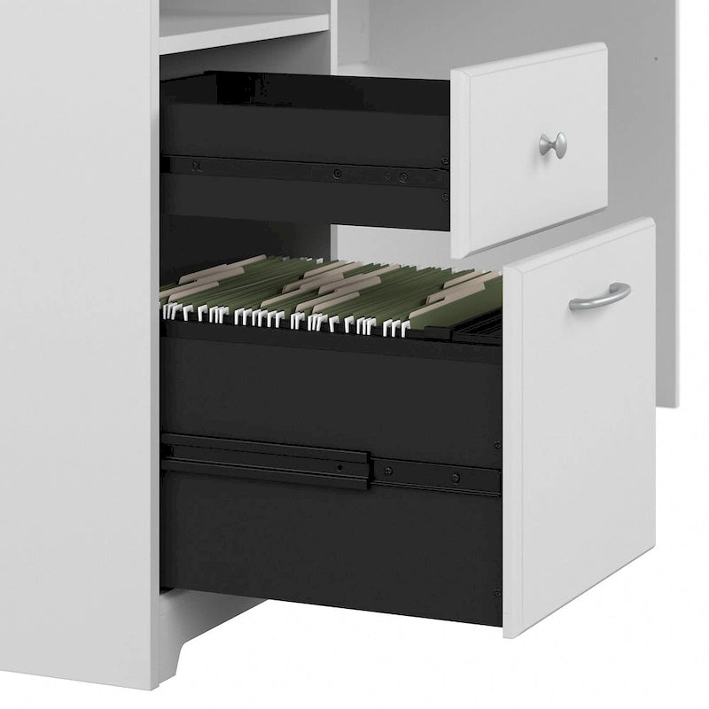 Bureau d'angle en L de 183 cm avec huche, tiroirs et étagères ouvertes pour bureau à domicile