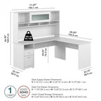 Bureau d'angle en L de 183 cm avec huche, tiroirs et étagères ouvertes pour bureau à domicile