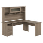 Bureau d'angle en L de 183 cm avec huche, tiroirs et étagères ouvertes pour bureau à domicile