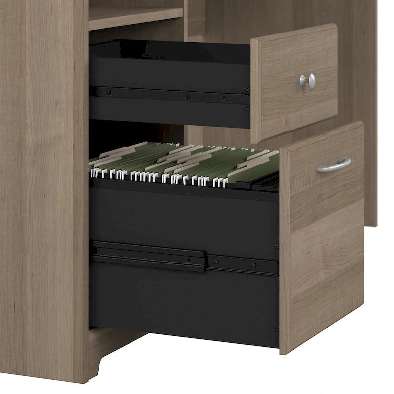 Bureau d'angle en L de 183 cm avec huche, tiroirs et étagères ouvertes pour bureau à domicile