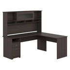 Bureau d'angle en L de 183 cm avec huche, tiroirs et étagères ouvertes pour bureau à domicile