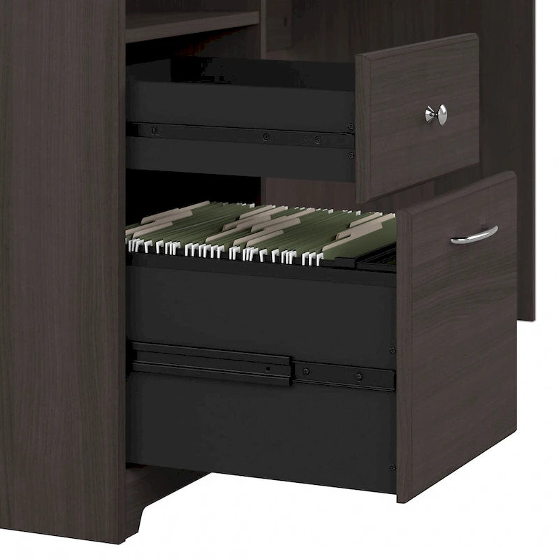 Bureau d'angle en L de 183 cm avec huche, tiroirs et étagères ouvertes pour bureau à domicile