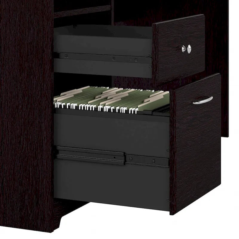 Bureau d'angle en L de 183 cm avec huche, tiroirs et étagères ouvertes pour bureau à domicile