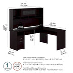 Bureau d'angle en L de 183 cm avec huche, tiroirs et étagères ouvertes pour bureau à domicile