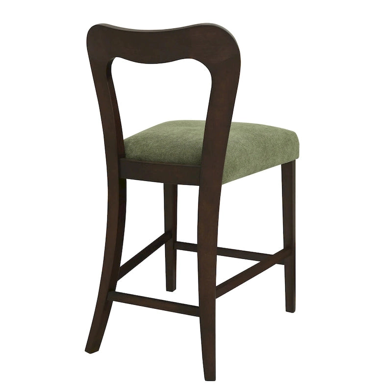 Tabourets de comptoir (lot de 2) sans accoudoirs, assise en tissu, cadre en bois d'hévéa naturel, frêne clair