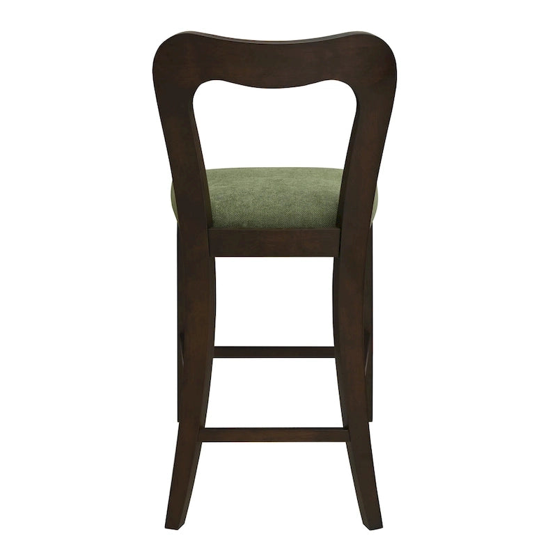 Tabourets de comptoir (lot de 2) sans accoudoirs, assise en tissu, cadre en bois d'hévéa naturel, frêne clair