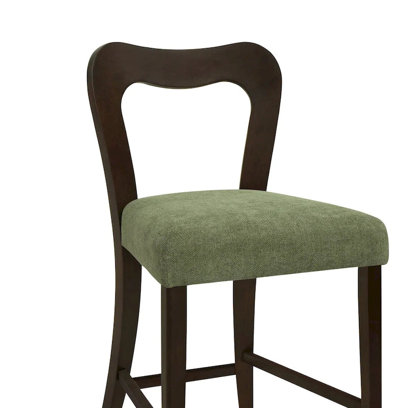 Tabourets de comptoir (lot de 2) sans accoudoirs, assise en tissu, cadre en bois d'hévéa naturel, frêne clair
