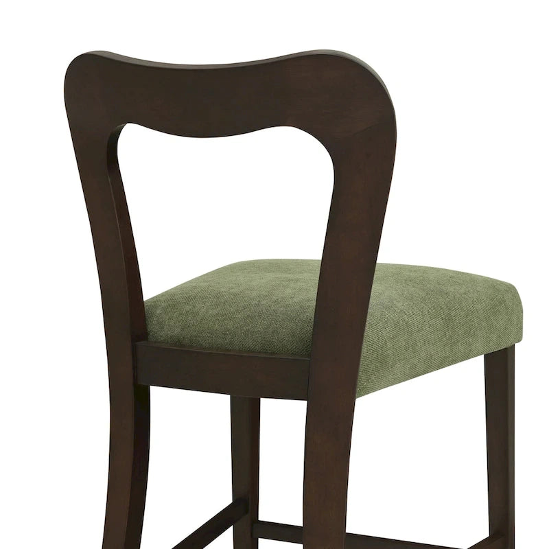 Tabourets de comptoir (lot de 2) sans accoudoirs, assise en tissu, cadre en bois d'hévéa naturel, frêne clair