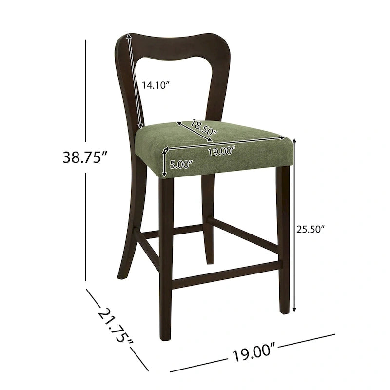 Tabourets de comptoir (lot de 2) sans accoudoirs, assise en tissu, cadre en bois d'hévéa naturel, frêne clair