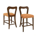Tabourets de comptoir (lot de 2) sans accoudoirs, assise en tissu, cadre en bois d'hévéa naturel, frêne clair
