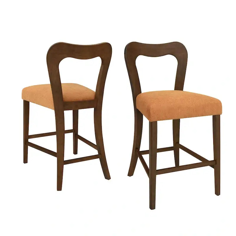 Tabourets de comptoir (lot de 2) sans accoudoirs, assise en tissu, cadre en bois d'hévéa naturel, frêne clair