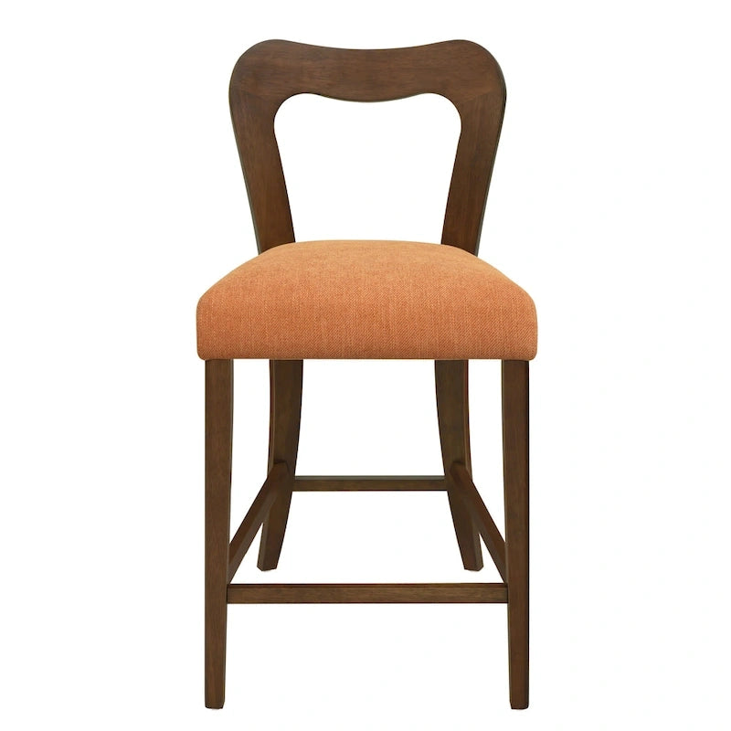Tabourets de comptoir (lot de 2) sans accoudoirs, assise en tissu, cadre en bois d'hévéa naturel, frêne clair