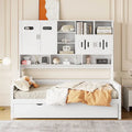 Lit de repos simple en bois avec lit gigogne, armoire de rangement et étagères, blanc