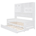 Lit de repos simple en bois avec lit gigogne, armoire de rangement et étagères, blanc
