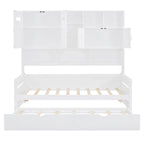 Lit de repos simple en bois avec lit gigogne, armoire de rangement et étagères, blanc