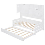 Lit de repos simple en bois avec lit gigogne, armoire de rangement et étagères, blanc