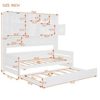 Lit de repos simple en bois avec lit gigogne, armoire de rangement et étagères, blanc