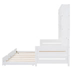 Lit de repos simple en bois avec lit gigogne, armoire de rangement et étagères, blanc