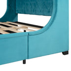 Lit de rangement Queen Size en velours avec tête de lit capitonnée et grand tiroir
