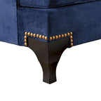 Ensemble canapé et causeuse 2 places en chenille bleu marine, pieds cabriolets, garniture cloutée, 12 coussins, style transitoire