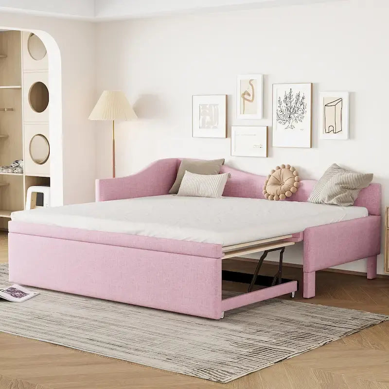 Lit de repos capitonné taille double avec lit gigogne escamotable