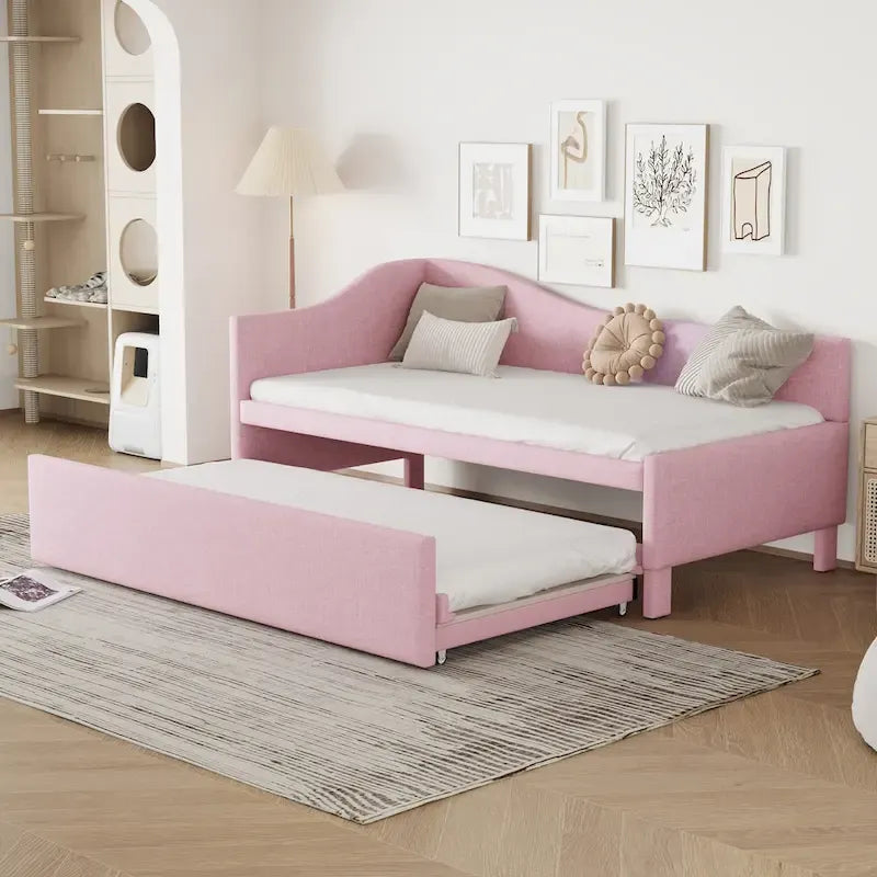 Lit de repos capitonné taille double avec lit gigogne escamotable