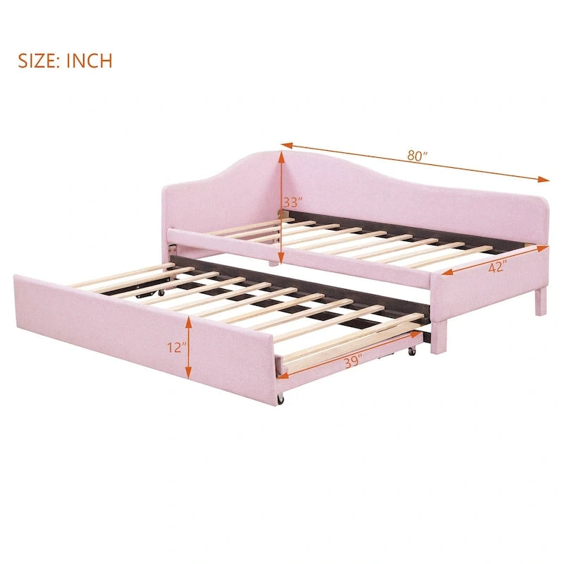 Lit de repos capitonné taille double avec lit gigogne escamotable