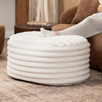 Grand Pouf Ottoman en fausse fourrure côtelée - 35 - Crème