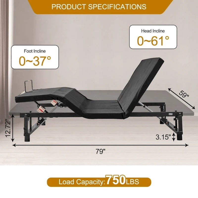Lit pliable Queen Size Cadre de lit réglable premium avec télécommande sans fil, chargement USB et éclairage sous le lit