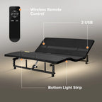 Lit pliable Queen Size Cadre de lit réglable premium avec télécommande sans fil, chargement USB et éclairage sous le lit