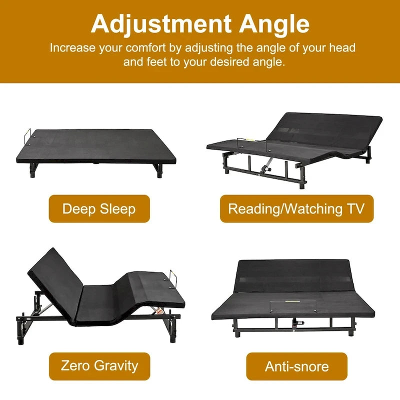 Lit pliable Queen Size Cadre de lit réglable premium avec télécommande sans fil, chargement USB et éclairage sous le lit