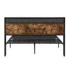 Lit plate-forme en métal King Size avec éclairage LED, tête de lit avec rangement, 2 tiroirs, ports de chargement USB, noir/marron