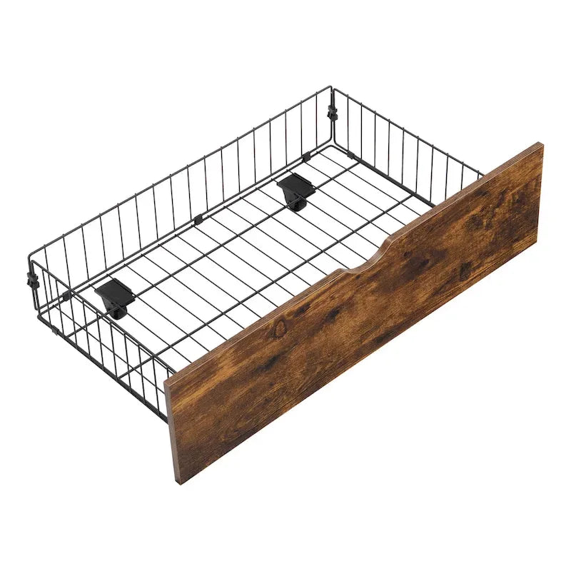 Lit plate-forme en métal King Size avec éclairage LED, tête de lit avec rangement, 2 tiroirs, ports de chargement USB, noir/marron