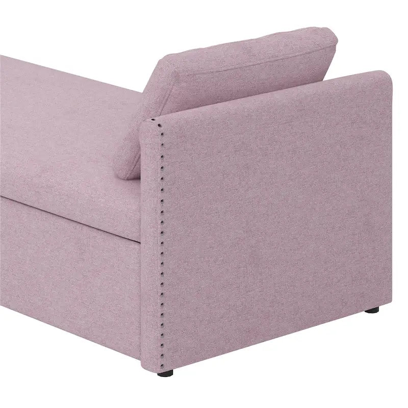 Chaise longue de repos 207 cm en lin rembourré avec oreillers et 2 tiroirs de rangement pour salon
