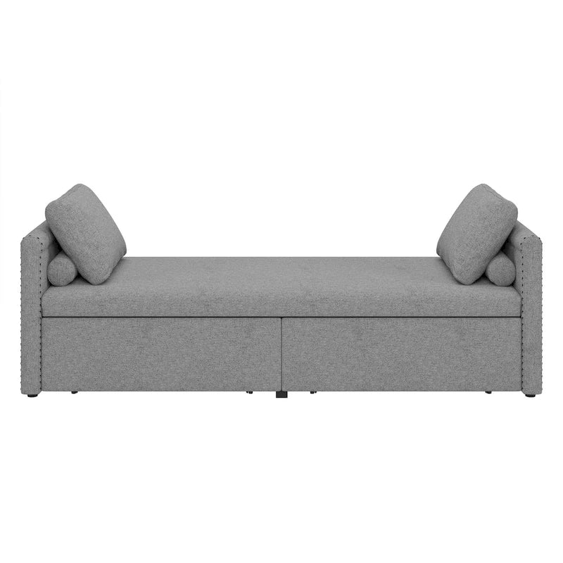 Chaise longue de repos 207 cm en lin rembourré avec oreillers et 2 tiroirs de rangement pour salon