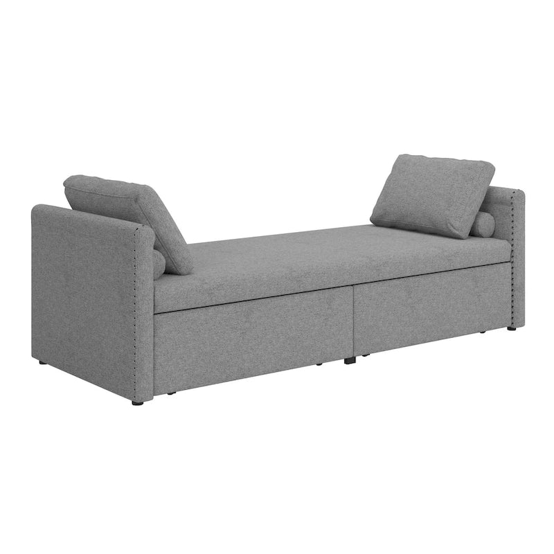 Chaise longue de repos 207 cm en lin rembourré avec oreillers et 2 tiroirs de rangement pour salon