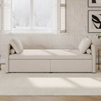 Chaise longue de repos 207 cm en lin rembourré avec oreillers et 2 tiroirs de rangement pour salon