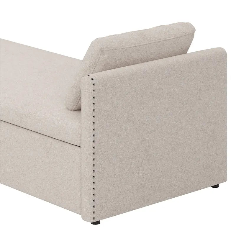 Chaise longue de repos 207 cm en lin rembourré avec oreillers et 2 tiroirs de rangement pour salon