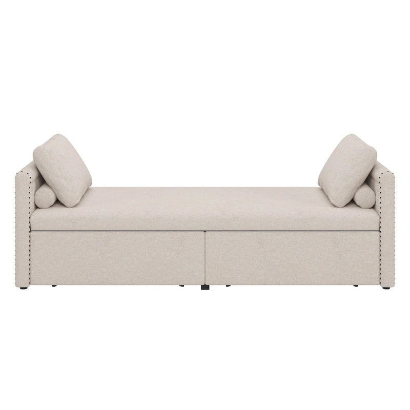 Chaise longue de repos 207 cm en lin rembourré avec oreillers et 2 tiroirs de rangement pour salon